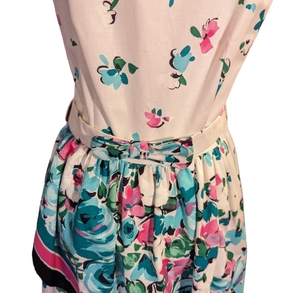 New Vtg. Lanz Dress cotton white pastel floral midi Coquette bow detail NWT Sz 6 - Picture 6 of 14